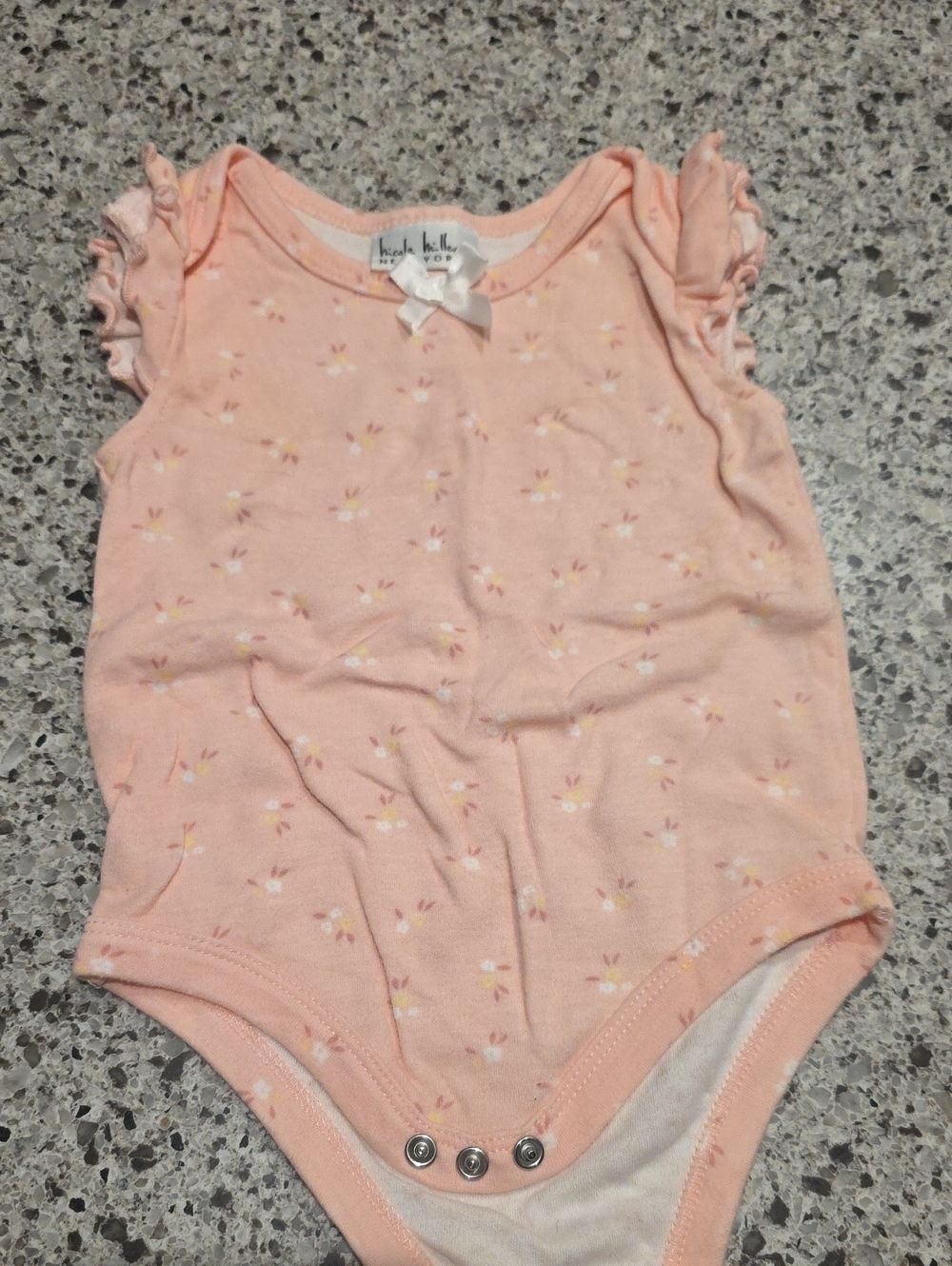 Nicole Miller Peach Floral Ruffle-Sleeve One-Piece
